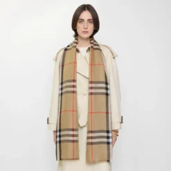 Reversible Check Wool Silk Scarf