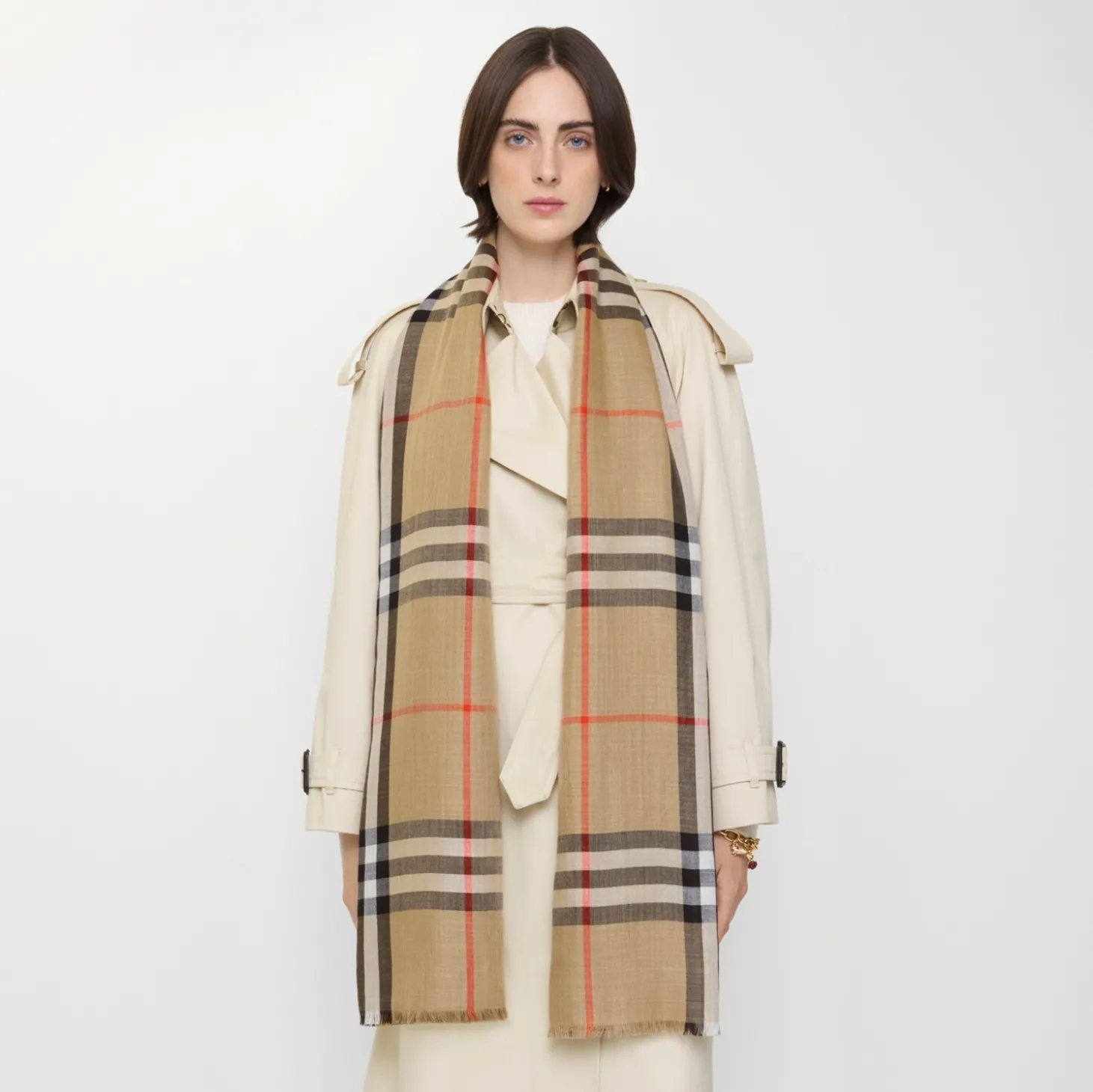 Reversible Check Wool Silk Scarf