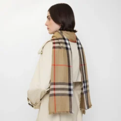 Reversible Check Wool Silk Scarf