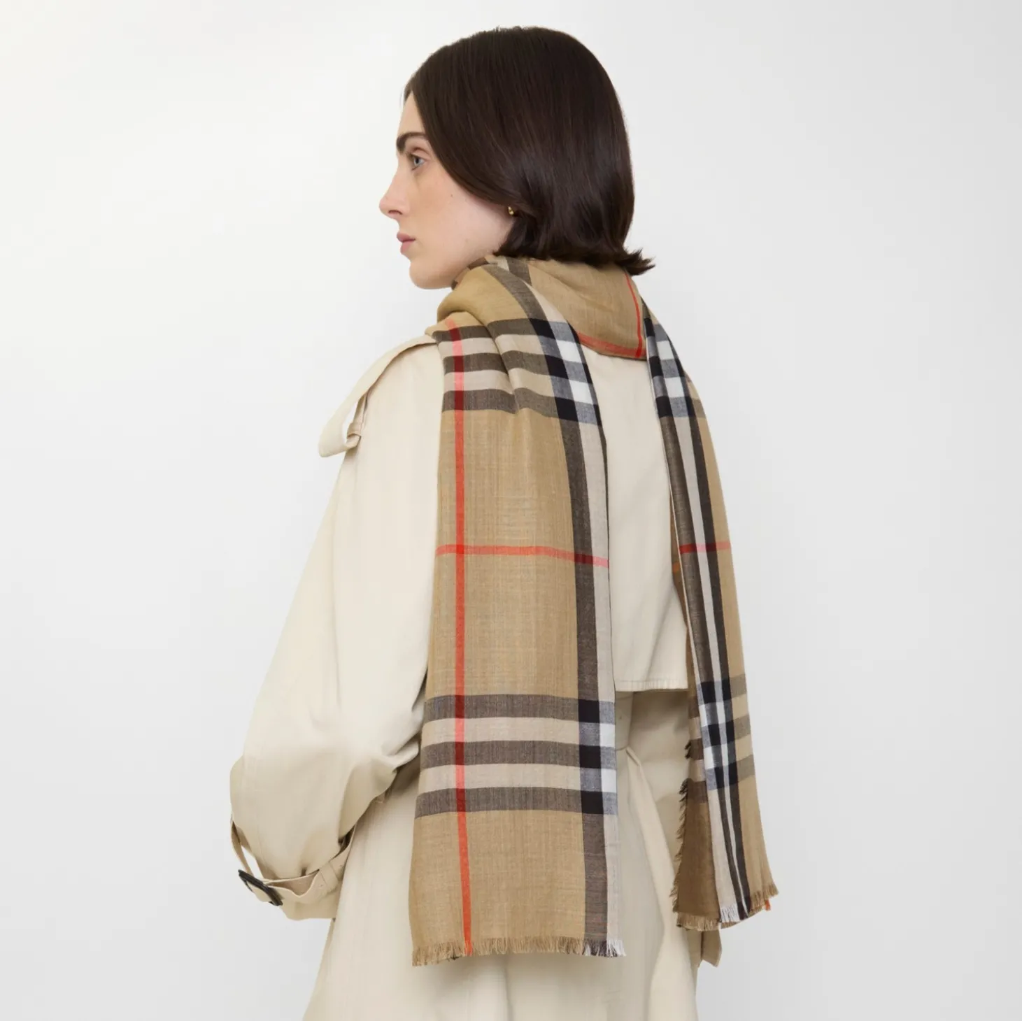 Reversible Check Wool Silk Scarf