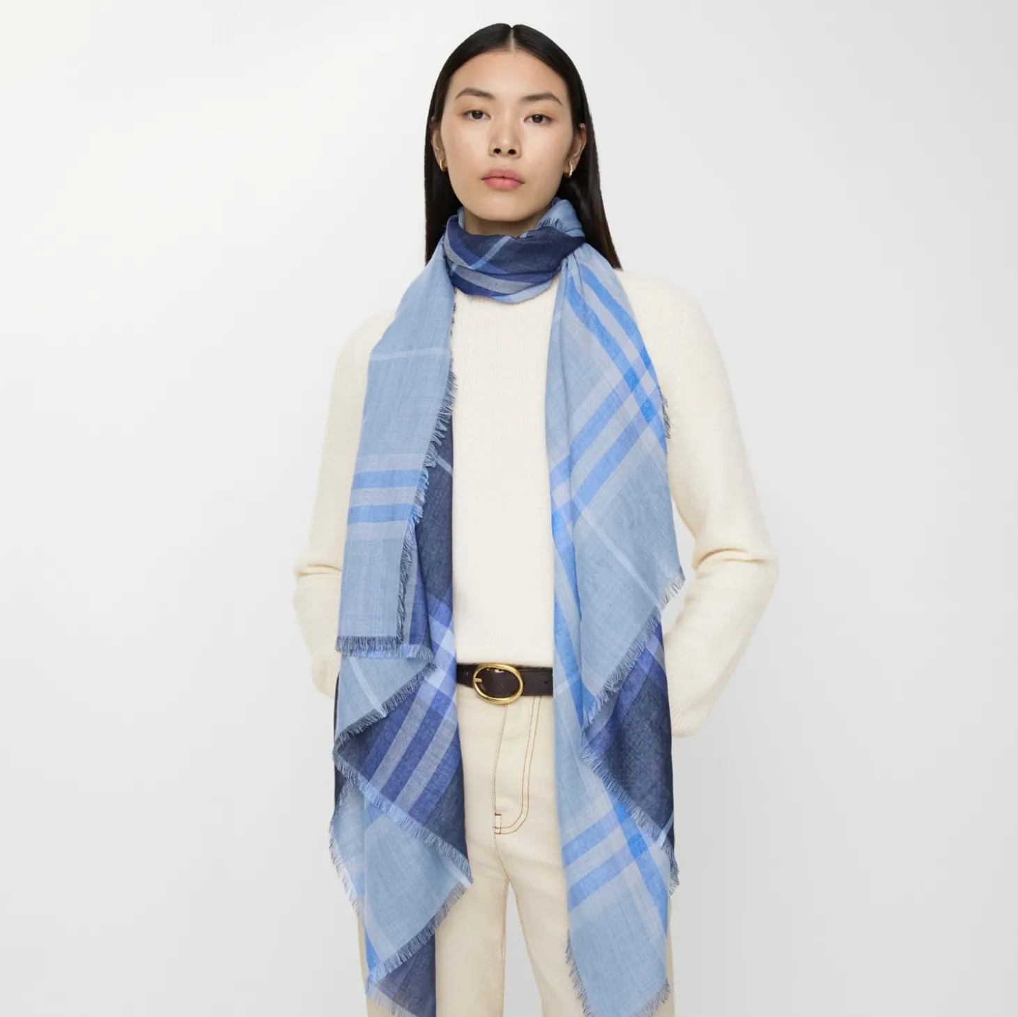 Reversible Check Wool Silk Scarf