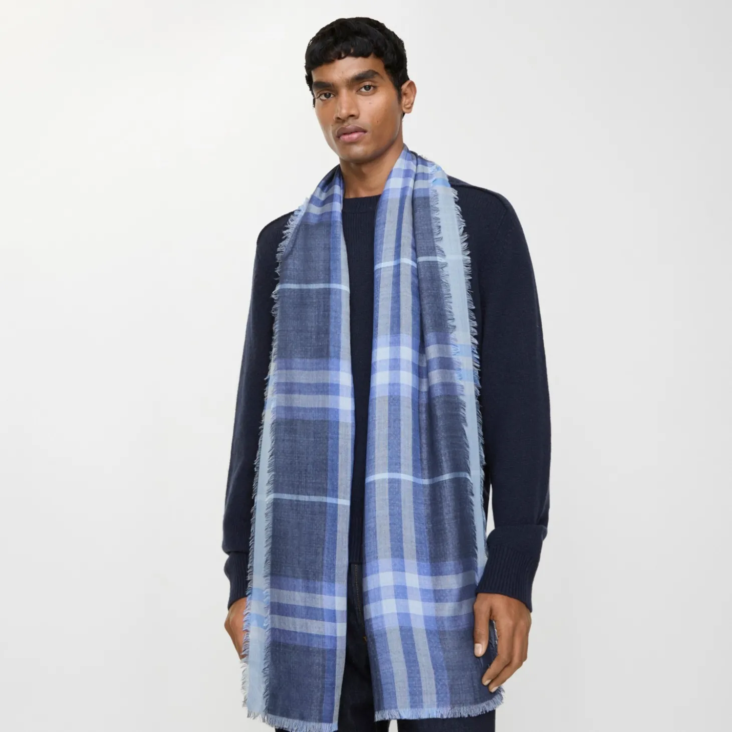 Reversible Check Wool Silk Scarf