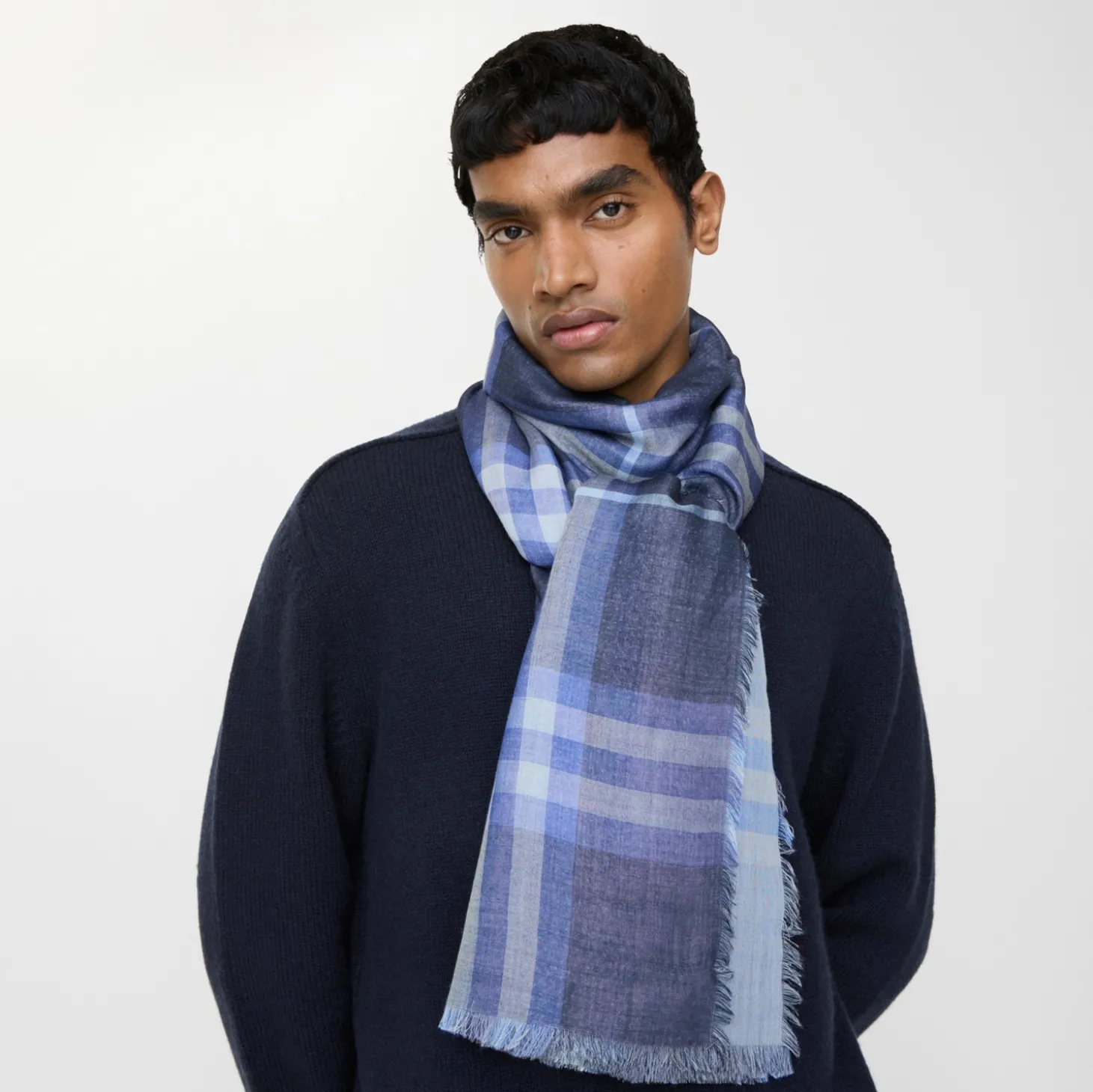Reversible Check Wool Silk Scarf