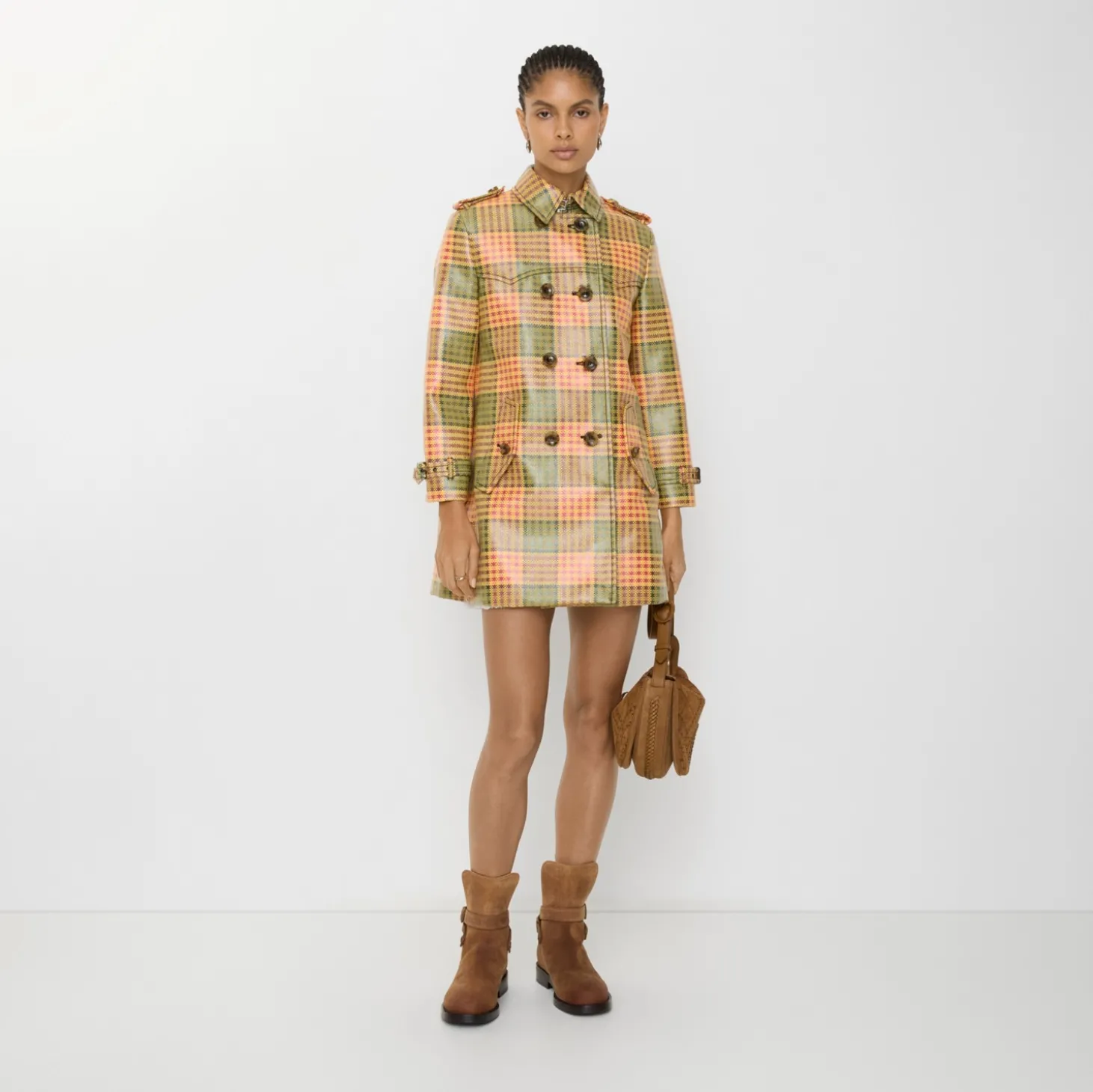 Short Check Coated Raffia-effect Summerside Trench Coat