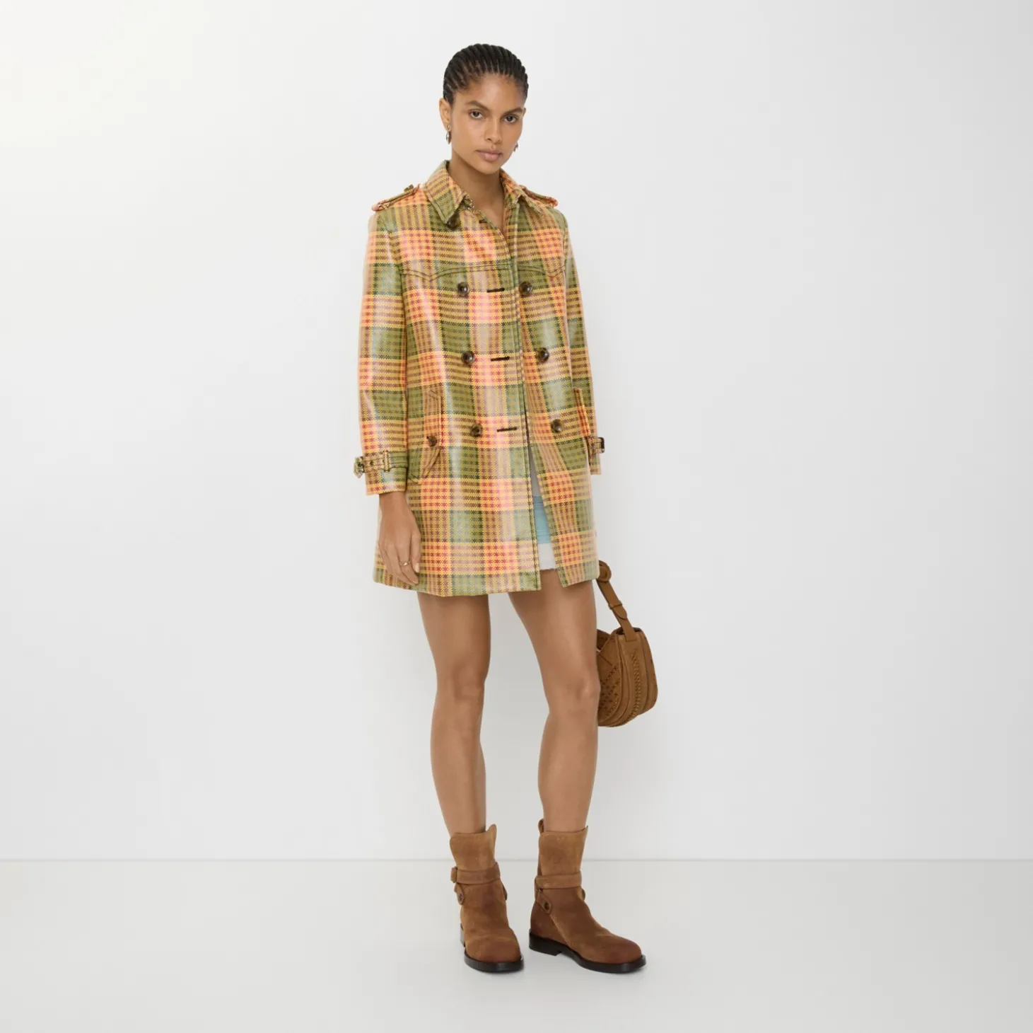 Short Check Coated Raffia-effect Summerside Trench Coat