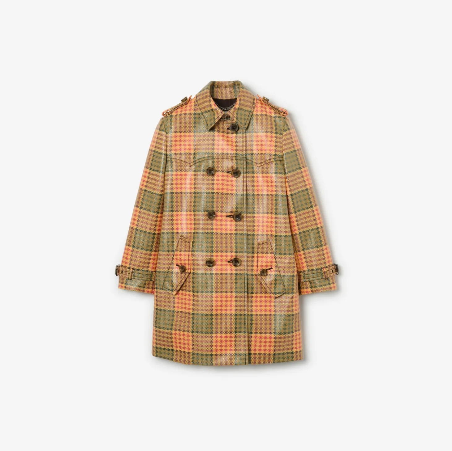 Short Check Coated Raffia-effect Summerside Trench Coat