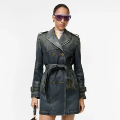 Short Coated Denim Trench Coat