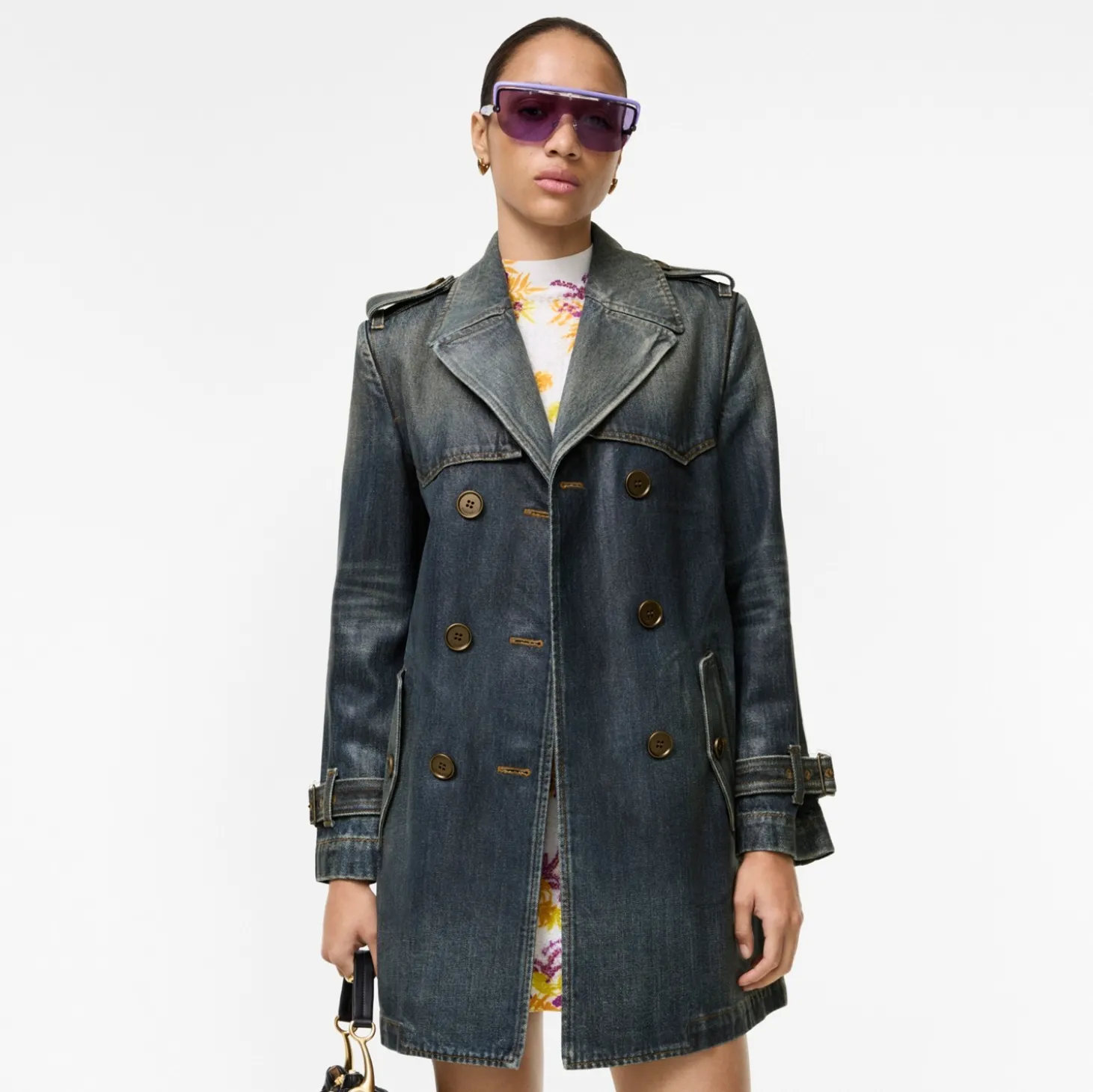 Short Coated Denim Trench Coat
