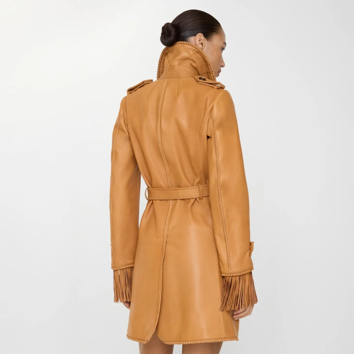 Short Fringed Leather Car Coat