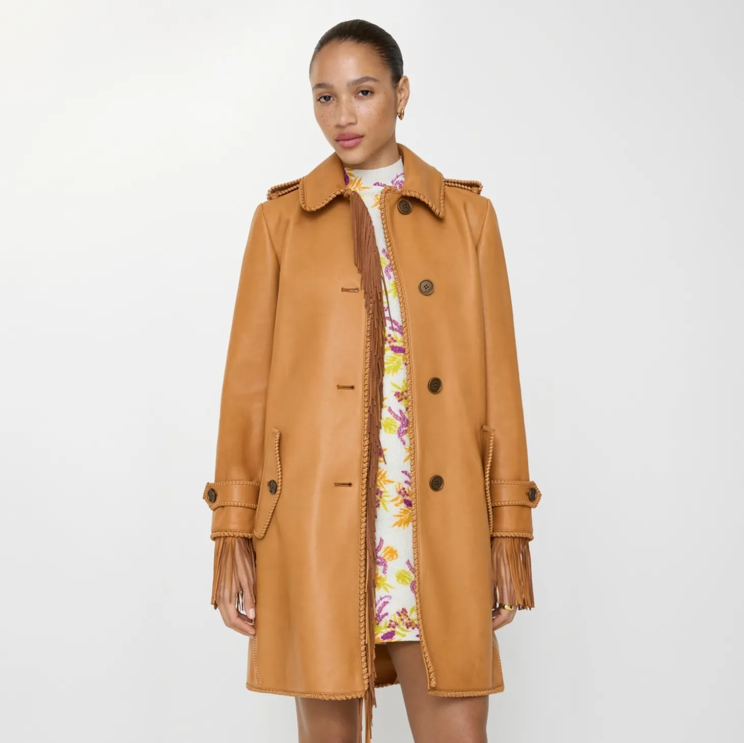 Short Fringed Leather Car Coat