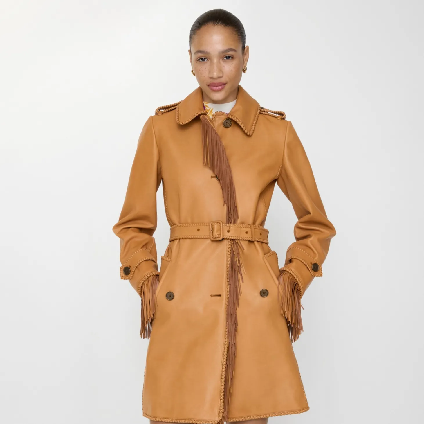 Short Fringed Leather Car Coat