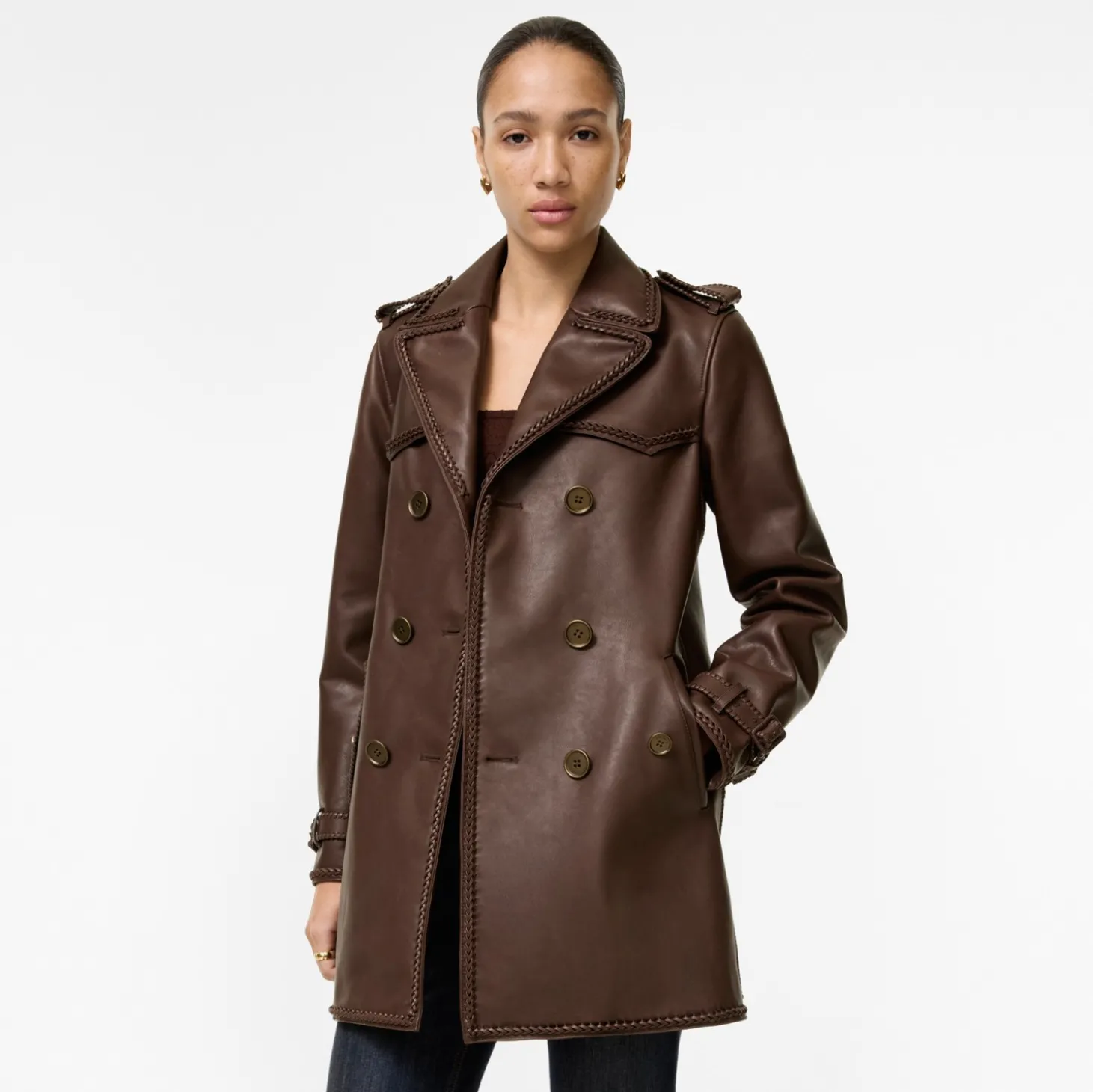 Short Fringed Leather Trench Coat