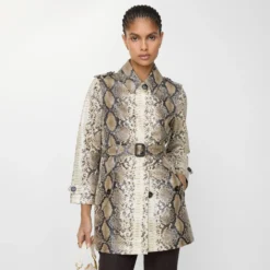 Short Python Print Coated Cotton Stonehaven Car Coat
