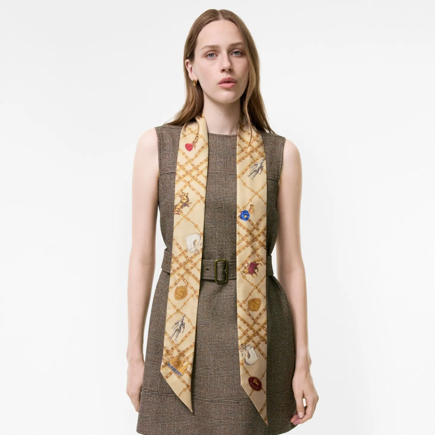 Skinny Check Charm Silk Scarf