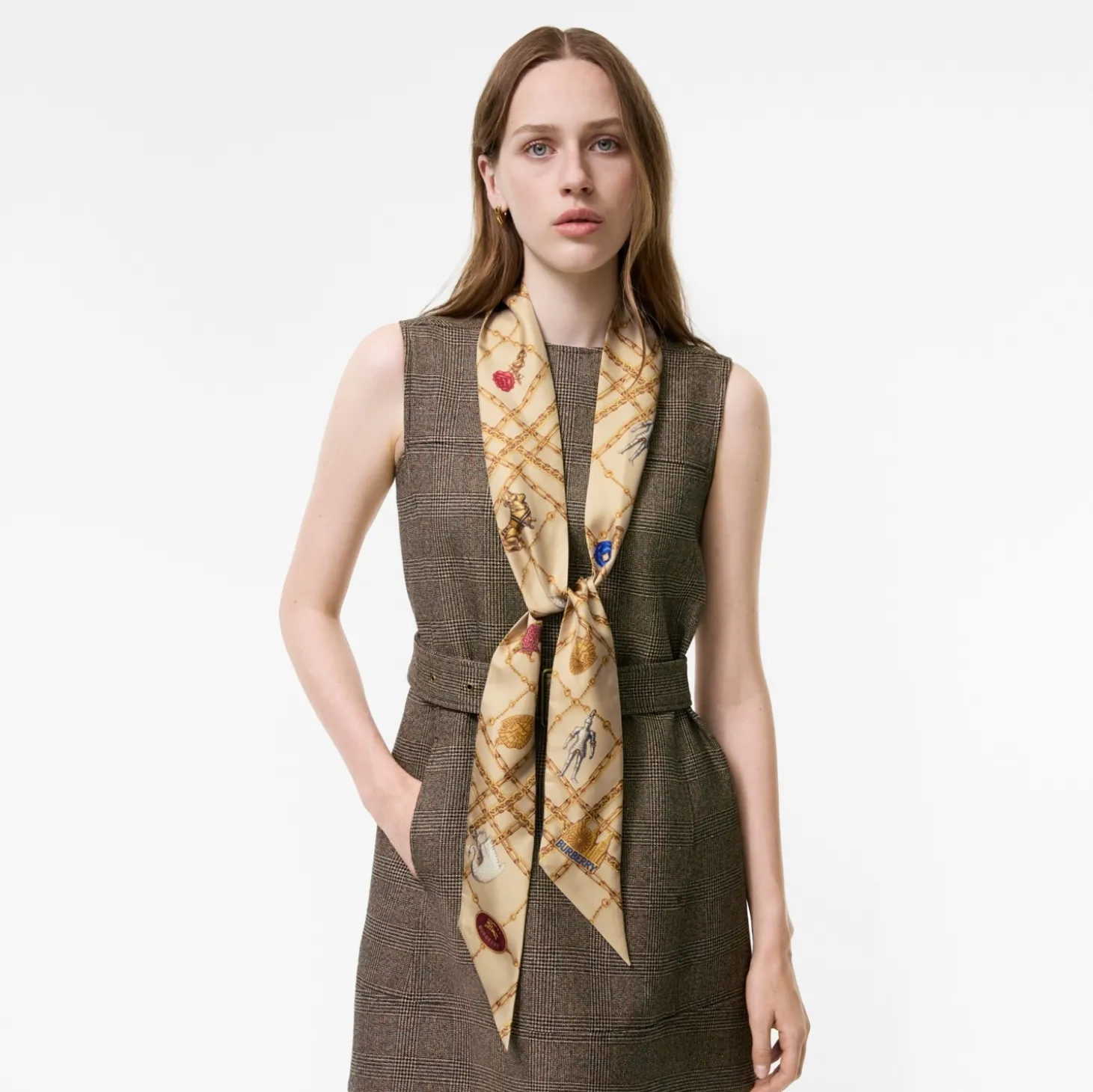 Skinny Check Charm Silk Scarf