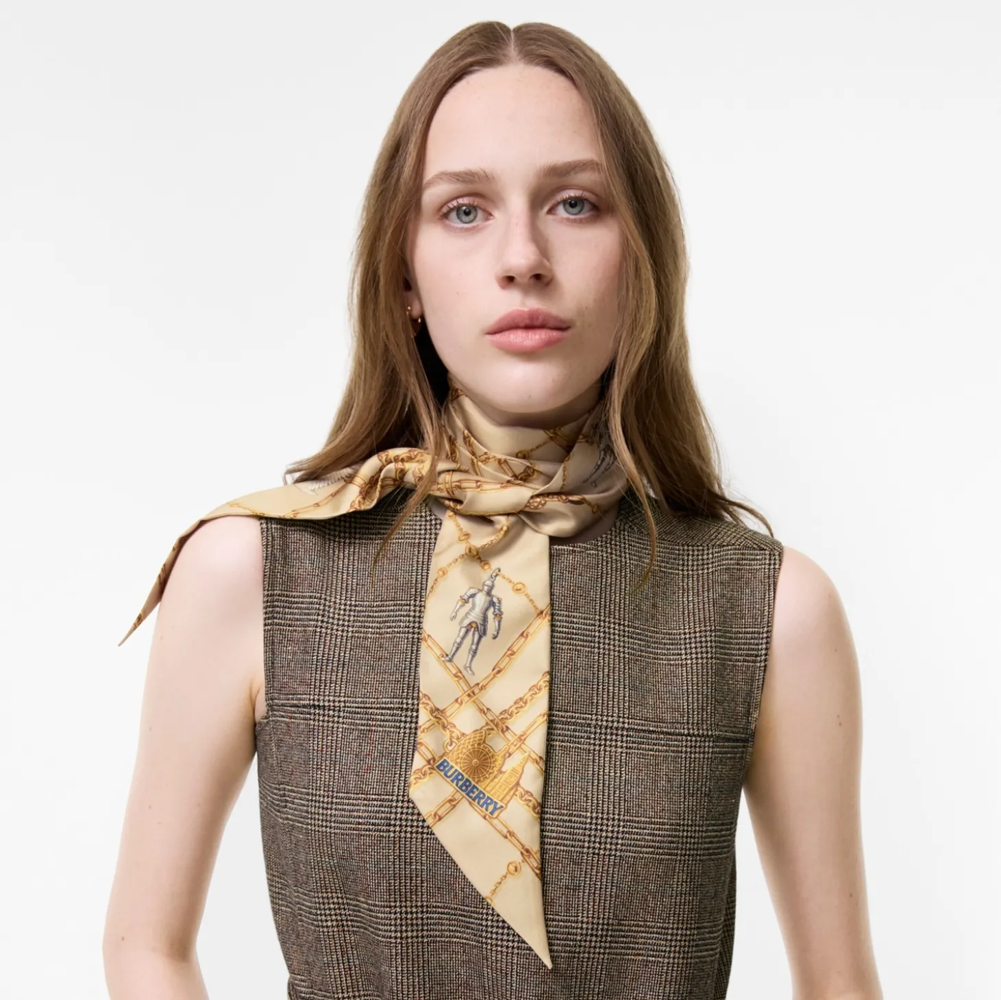 Skinny Check Charm Silk Scarf
