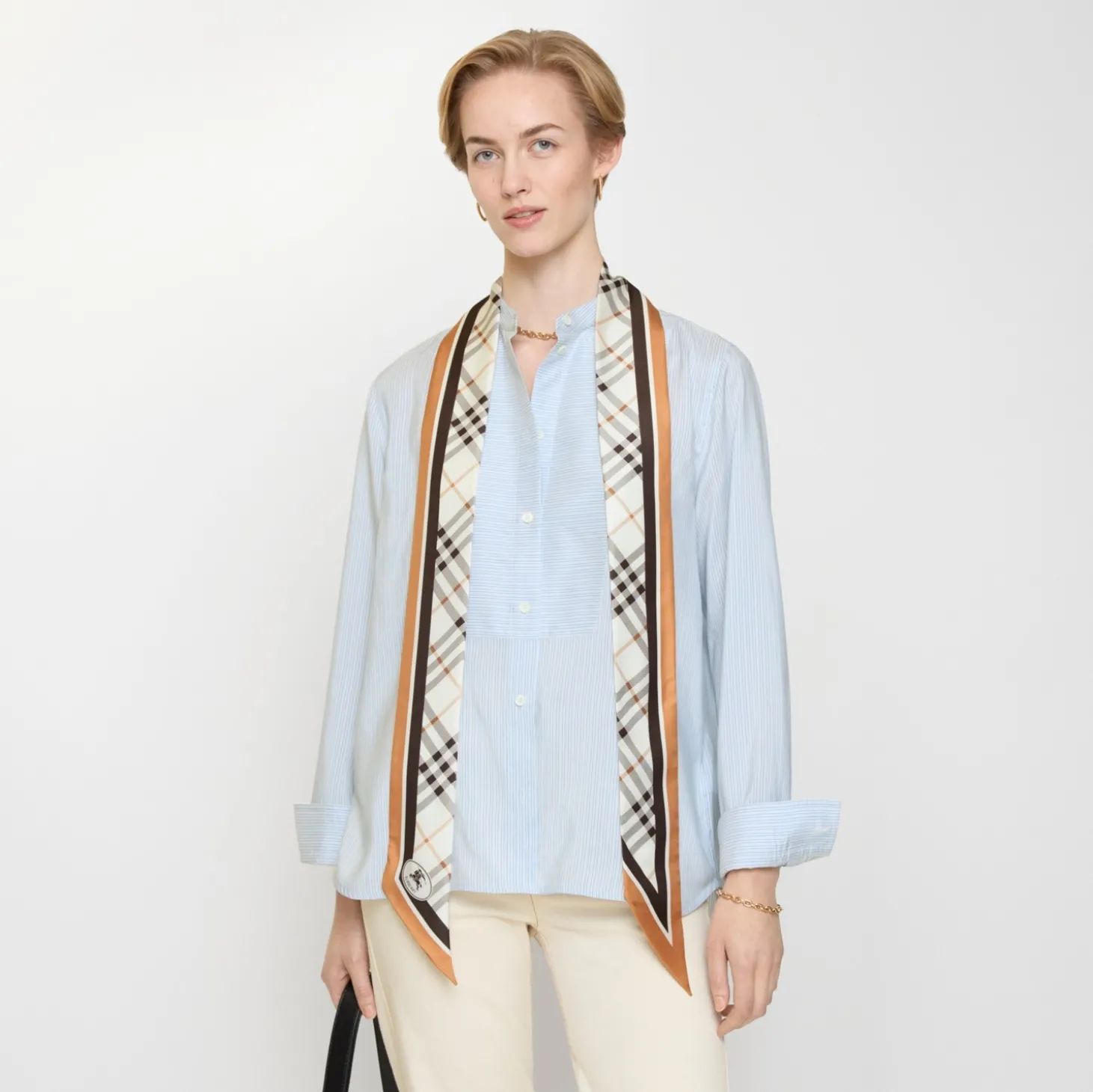 Skinny Check Knight Stamp Silk Scarf