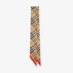 Skinny Contrast Check Silk Scarf