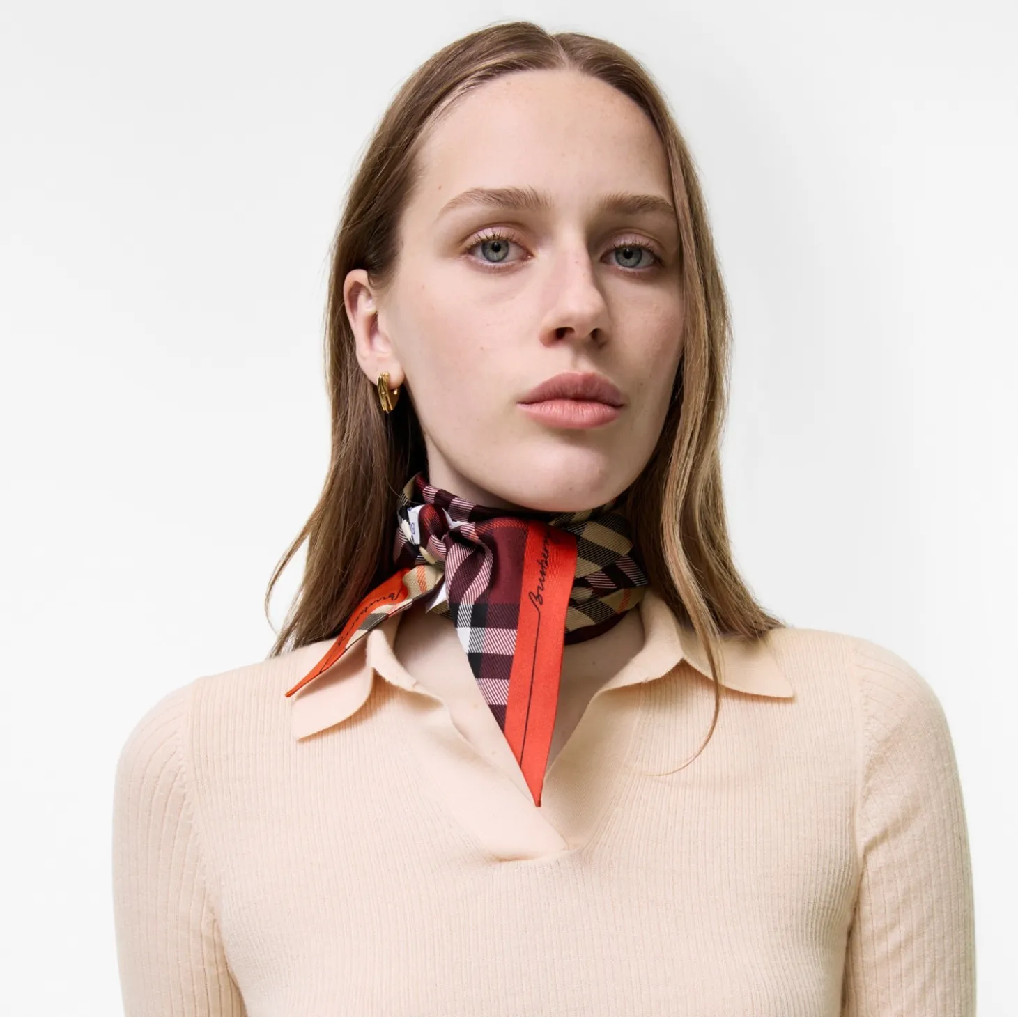 Skinny Contrast Check Silk Scarf