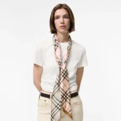 Skinny Contrast Check Silk Scarf