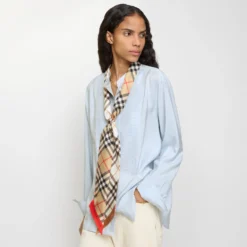 Skinny Contrast Check Silk Scarf