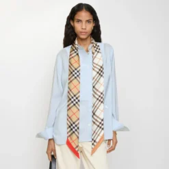 Skinny Contrast Check Silk Scarf
