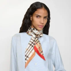 Skinny Contrast Check Silk Scarf