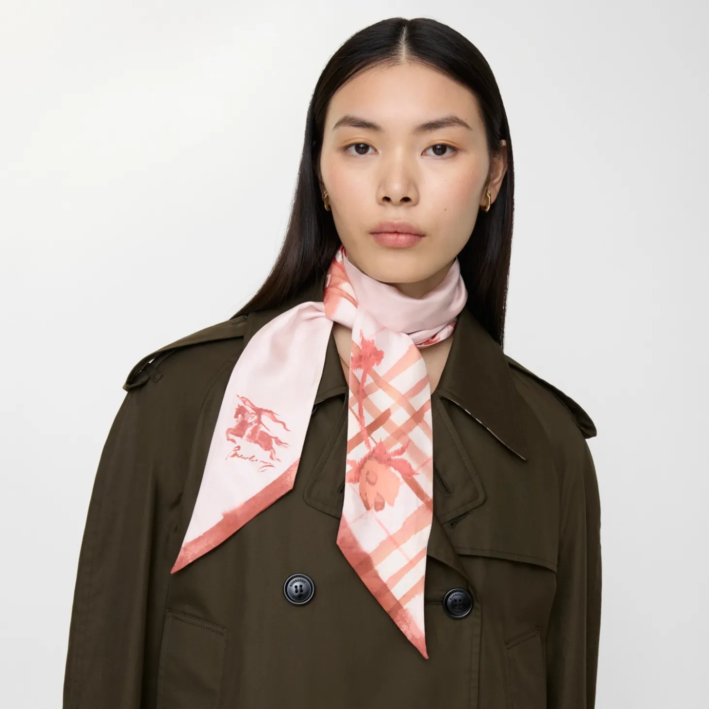 Skinny Watercolour Check Silk Scarf