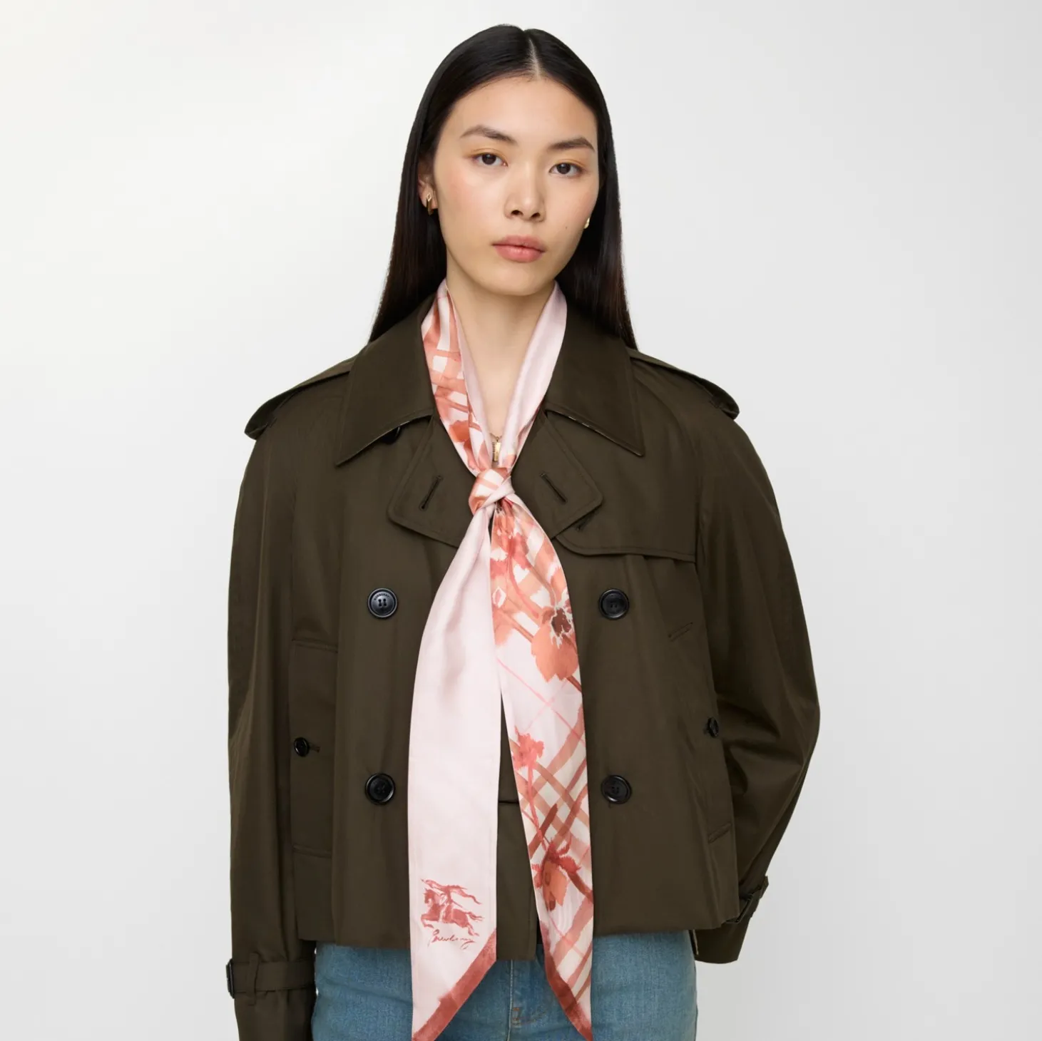 Skinny Watercolour Check Silk Scarf