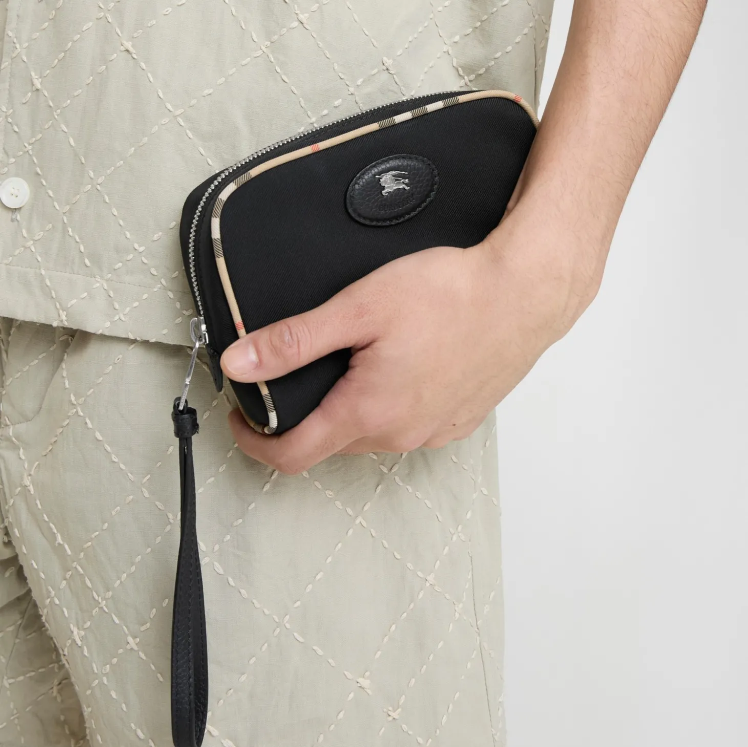 Small Check Trim Travel Pouch