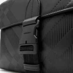 Small Embossed Check Buckled Messenger Bag