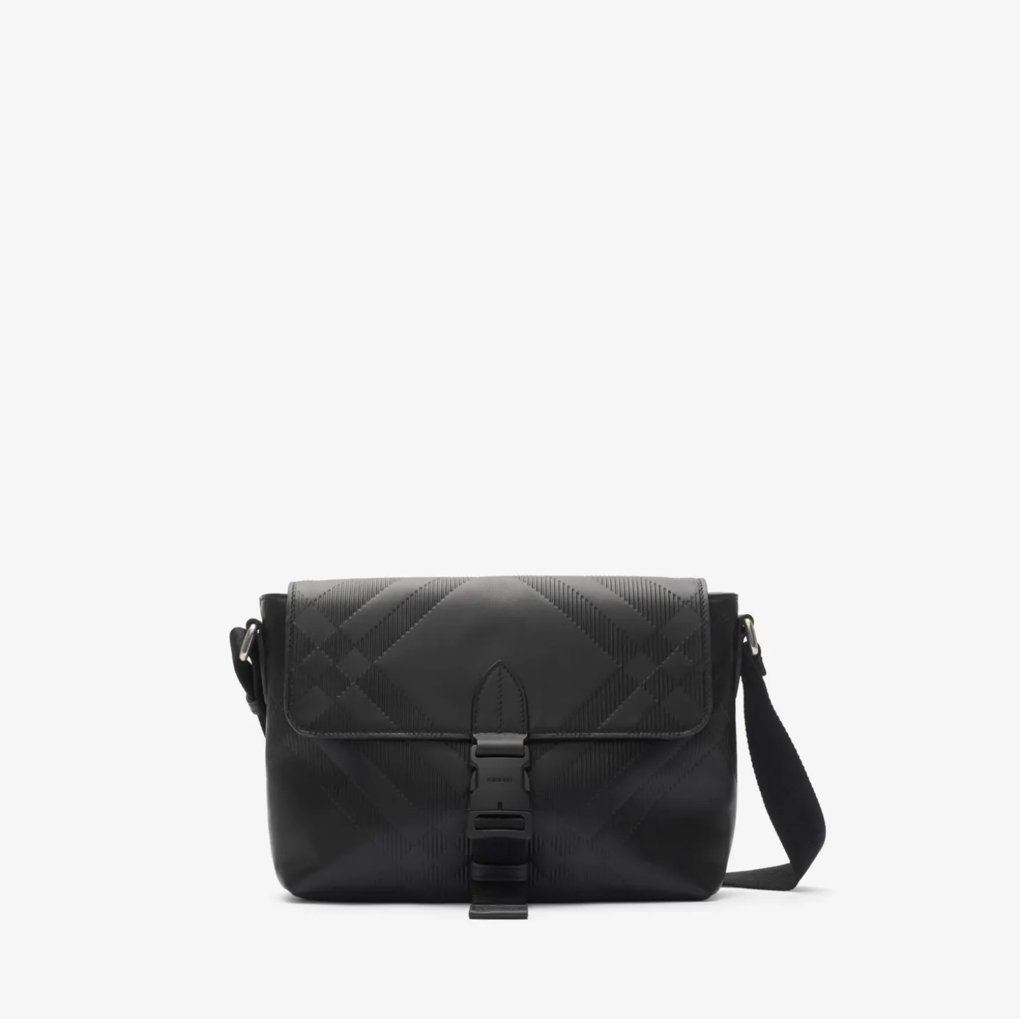 Small Embossed Check Buckled Messenger Bag