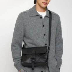 Small Embossed Check Buckled Messenger Bag