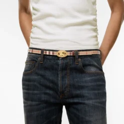 Thin Reversible Check Oval Belt