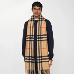 Wide Check Cashmere Scarf