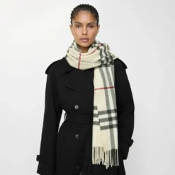 Wide Check Cashmere Scarf