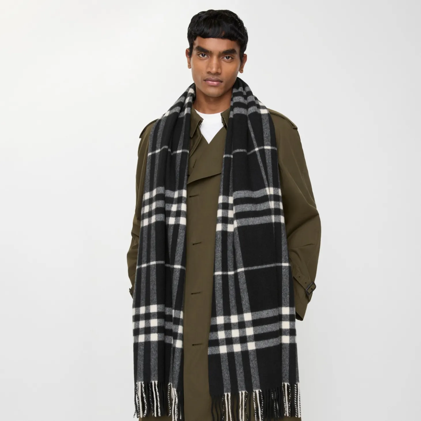 Wide Check Cashmere Scarf