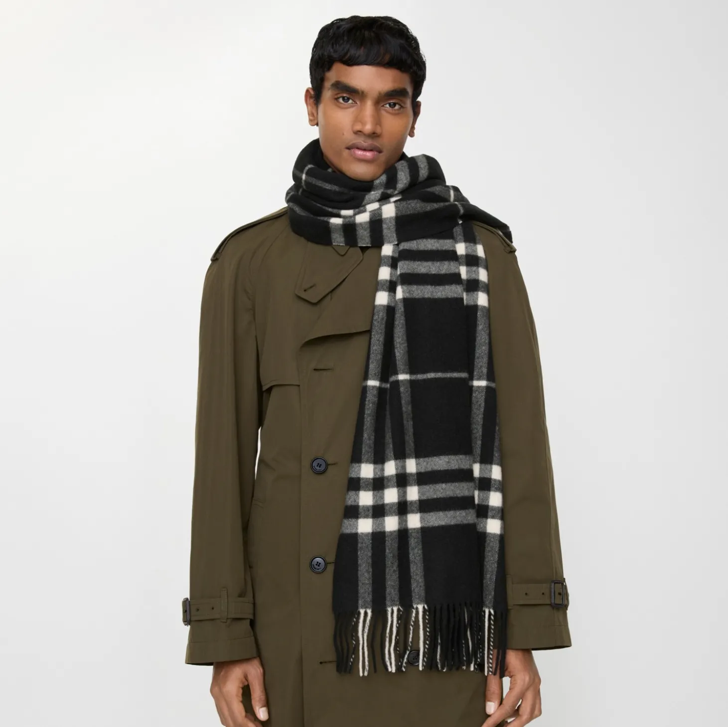 Wide Check Cashmere Scarf