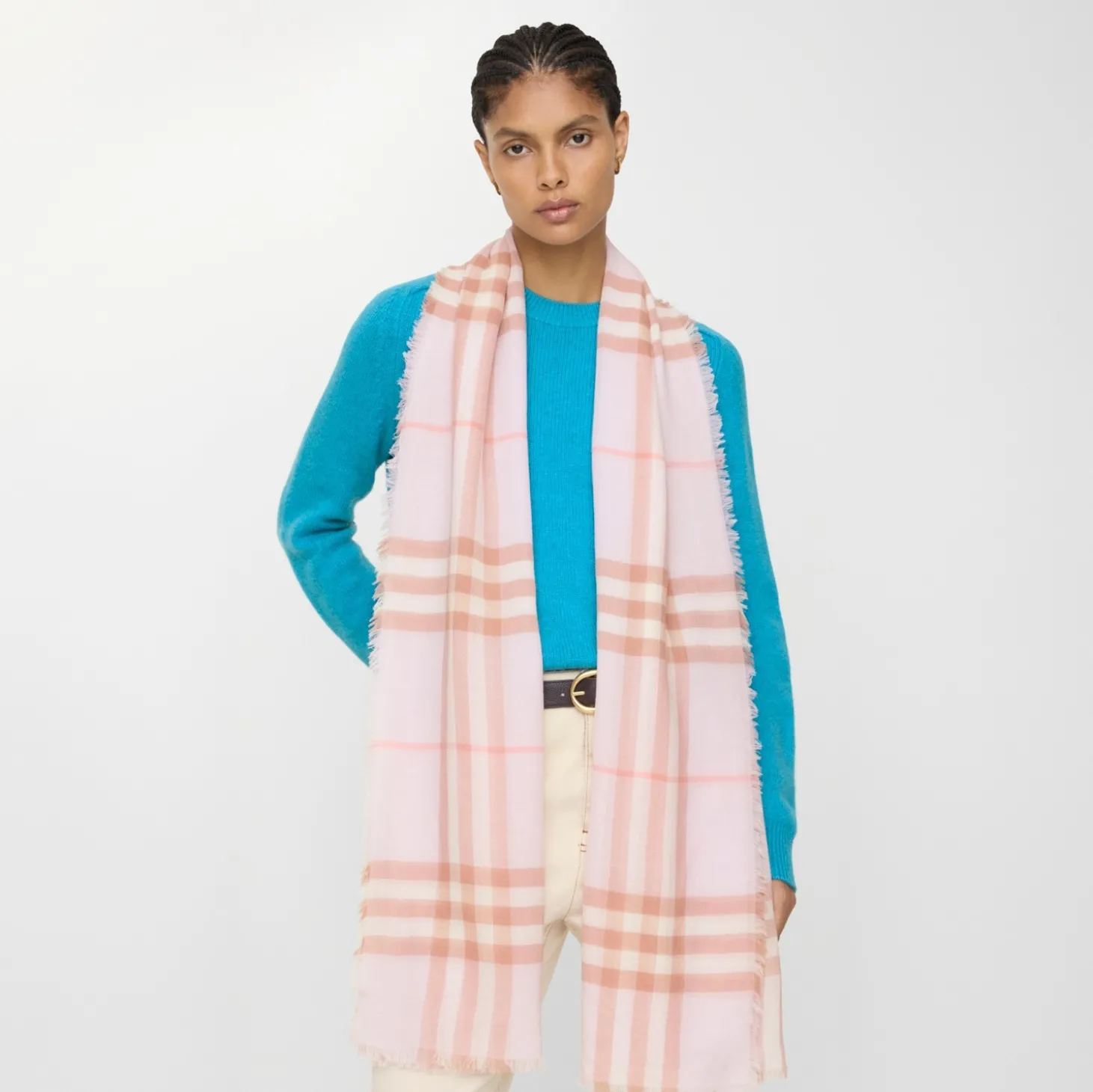 Wide Check Wool Scarf