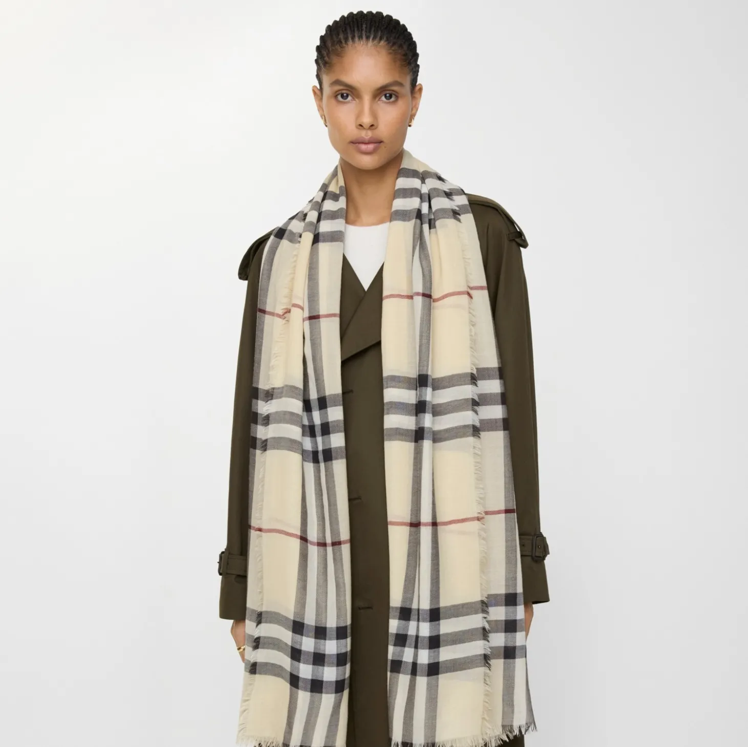 Wide Check Wool Scarf