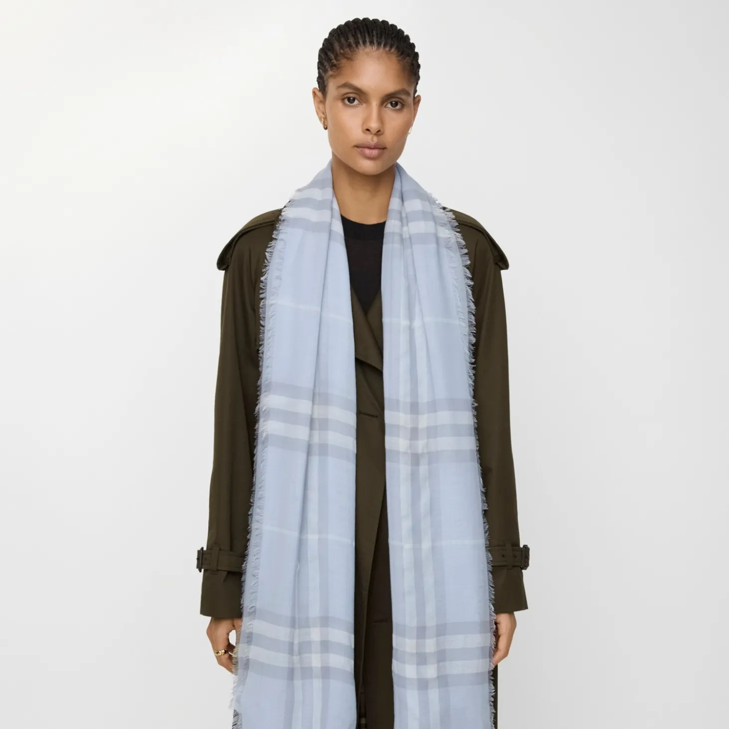 Wide Check Wool Scarf