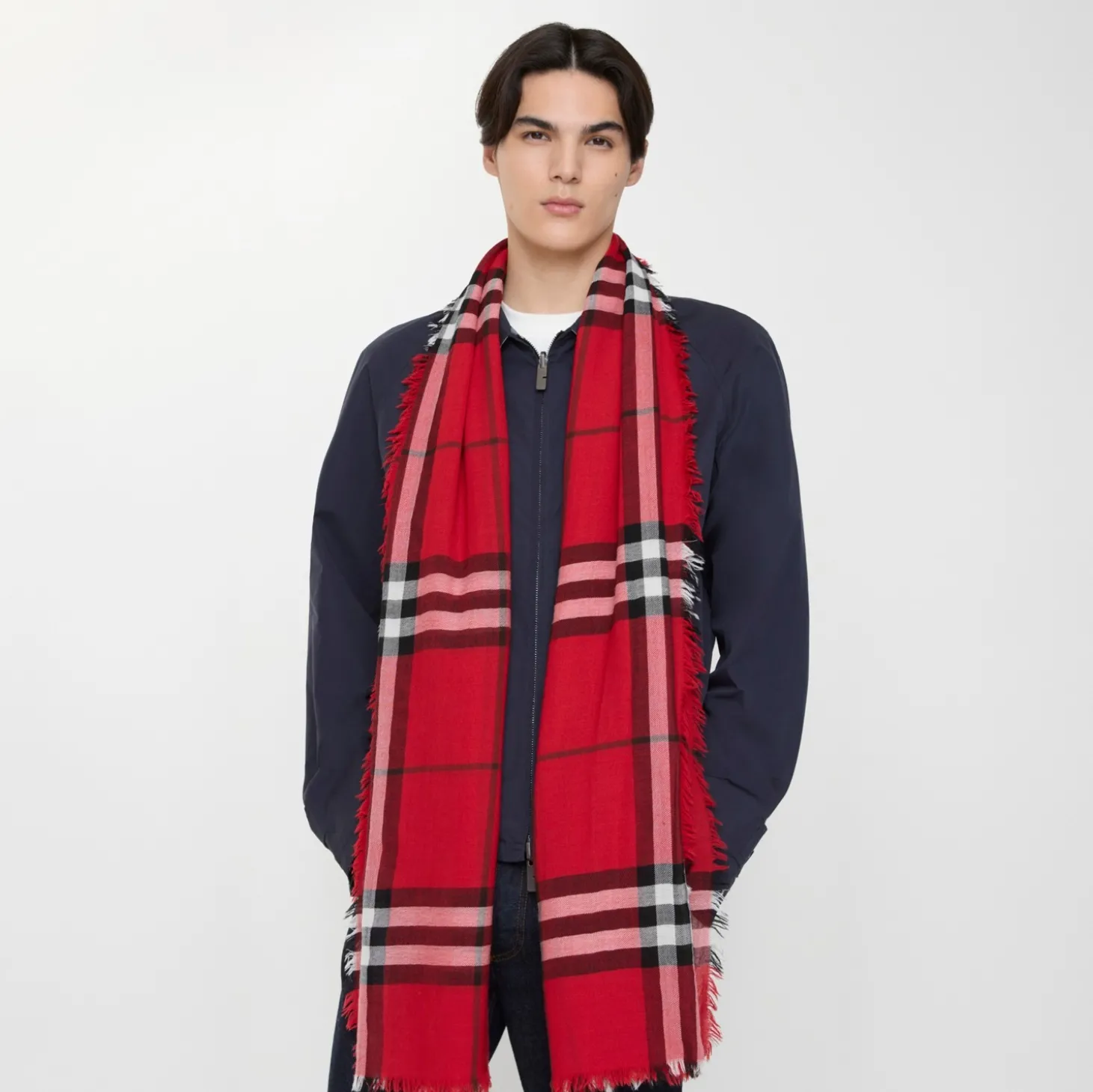 Wide Check Wool Scarf