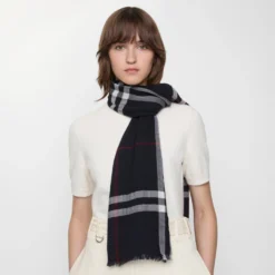 Wide Check Wool Scarf