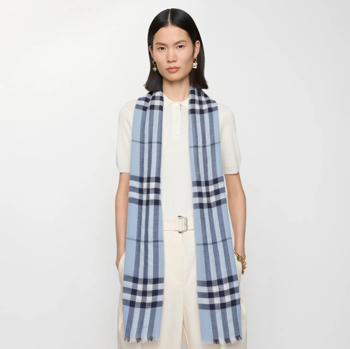 Wide Check Wool Scarf