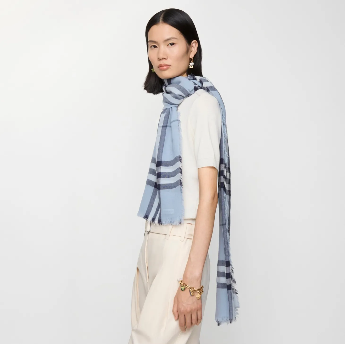 Wide Check Wool Scarf