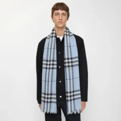 Wide Check Wool Scarf