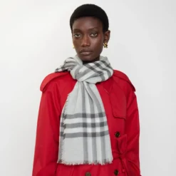 Wide Check Wool Scarf