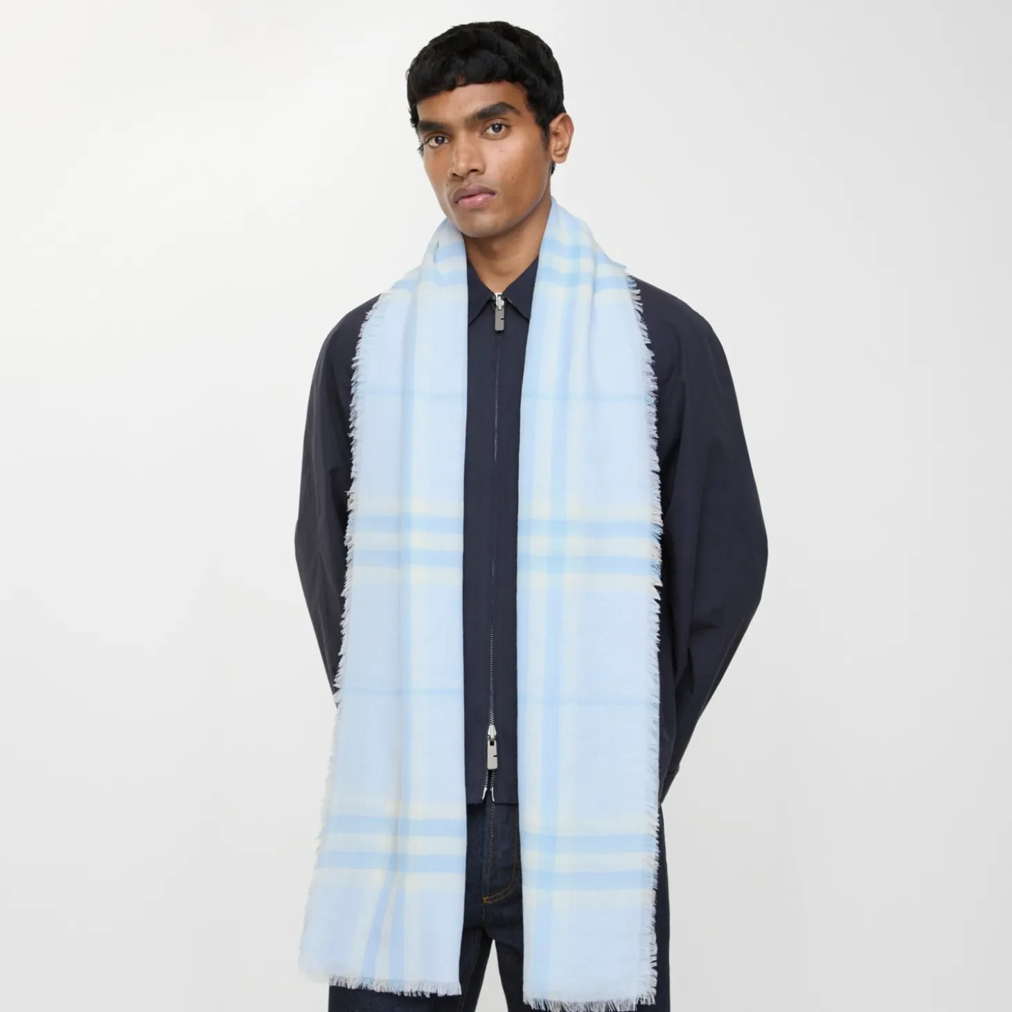 Wide Check Wool Scarf