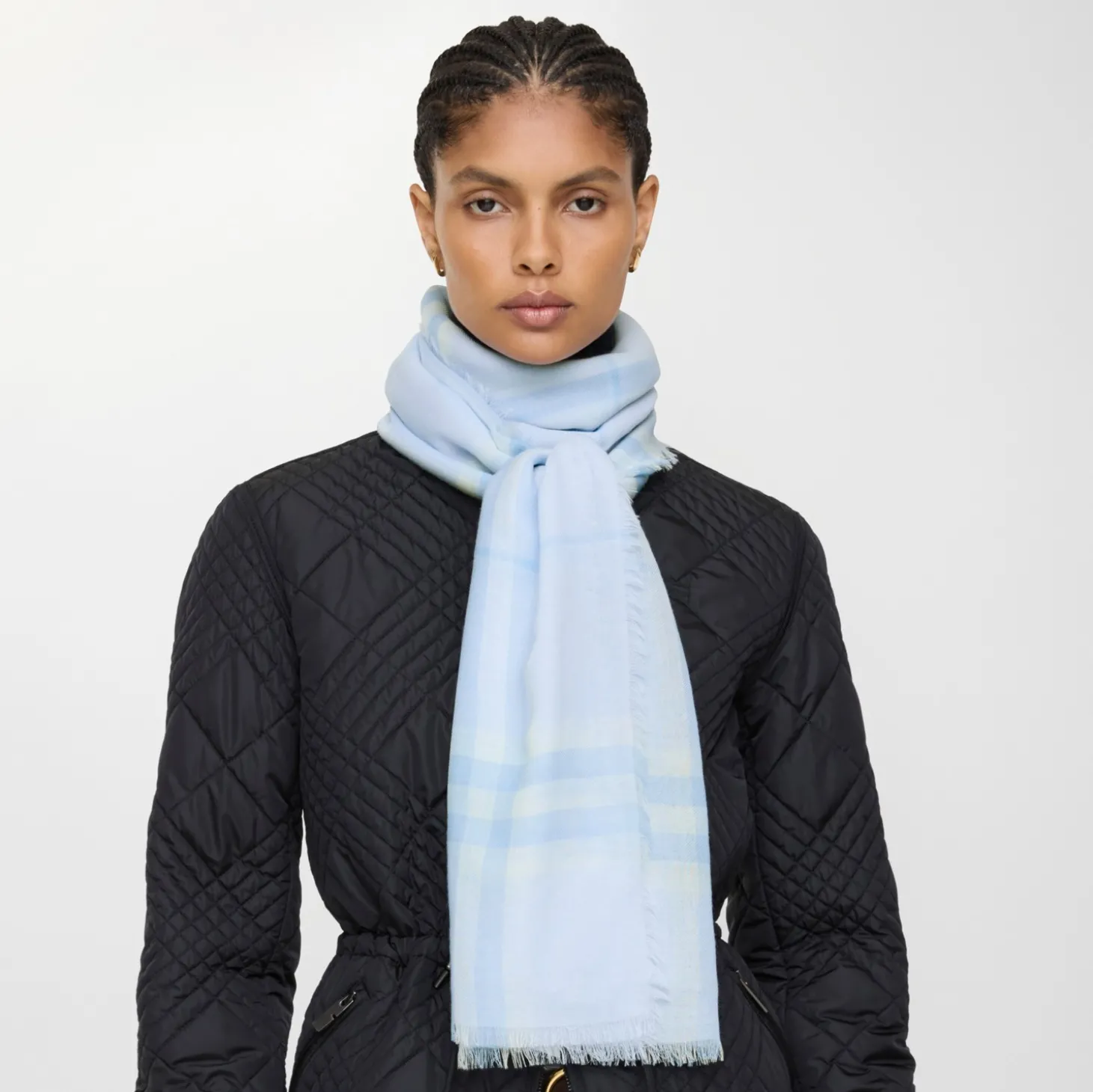 Wide Check Wool Scarf