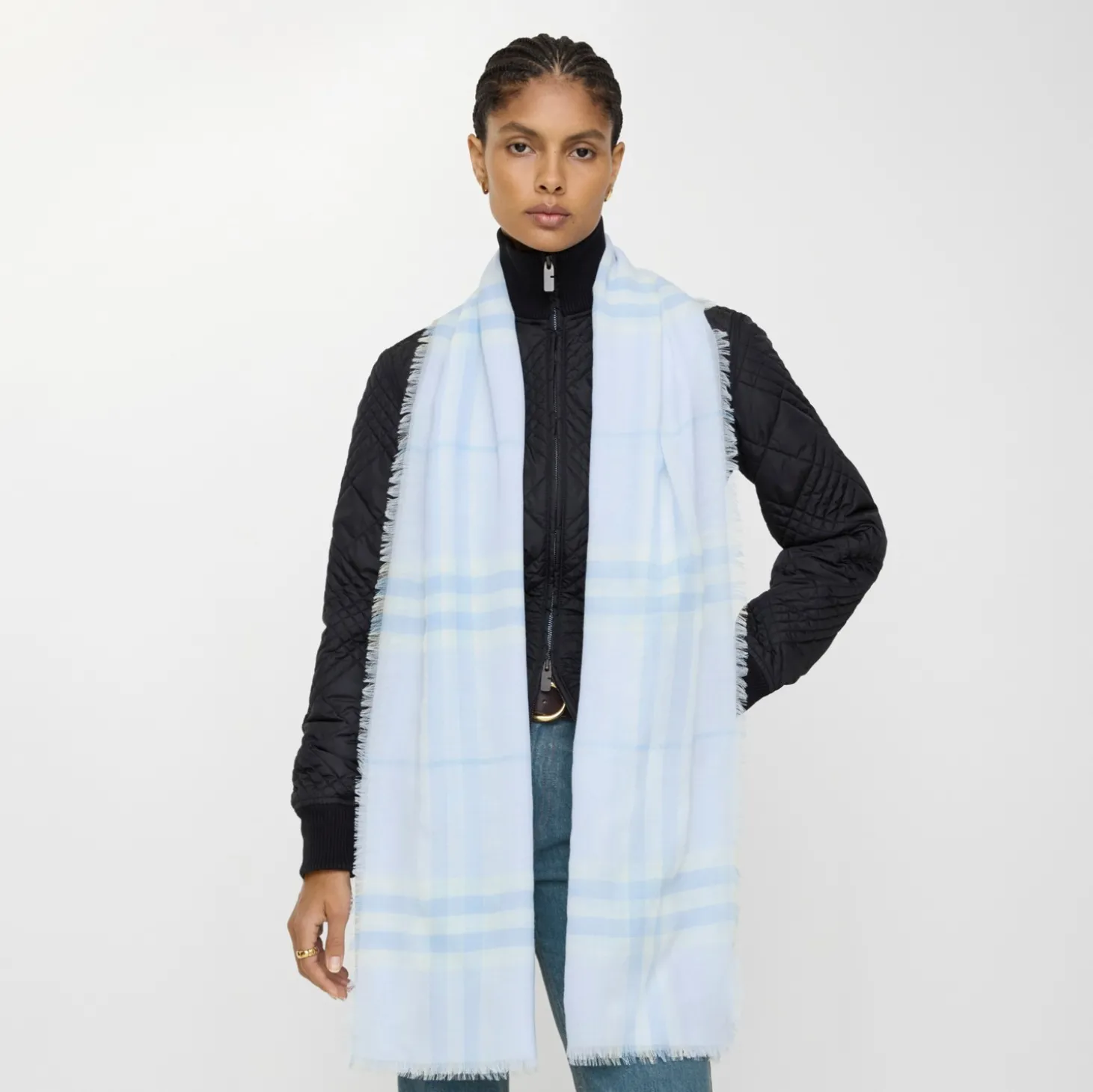 Wide Check Wool Scarf